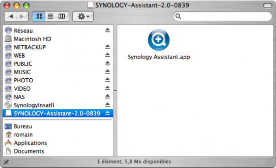 La version mac de l'assistant d'installation Synology