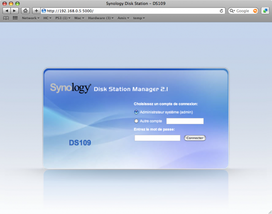 La configuration est terminée : on peut se connecter à l'interface de gestion du NAS sur le port 5000.