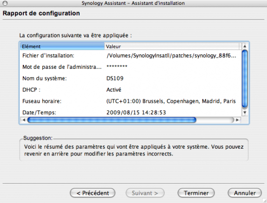 Synthèse de configuration à appliquer