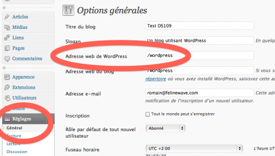 Il faut modifier l'adresse web de WordPress en utilisant un chemin relatif